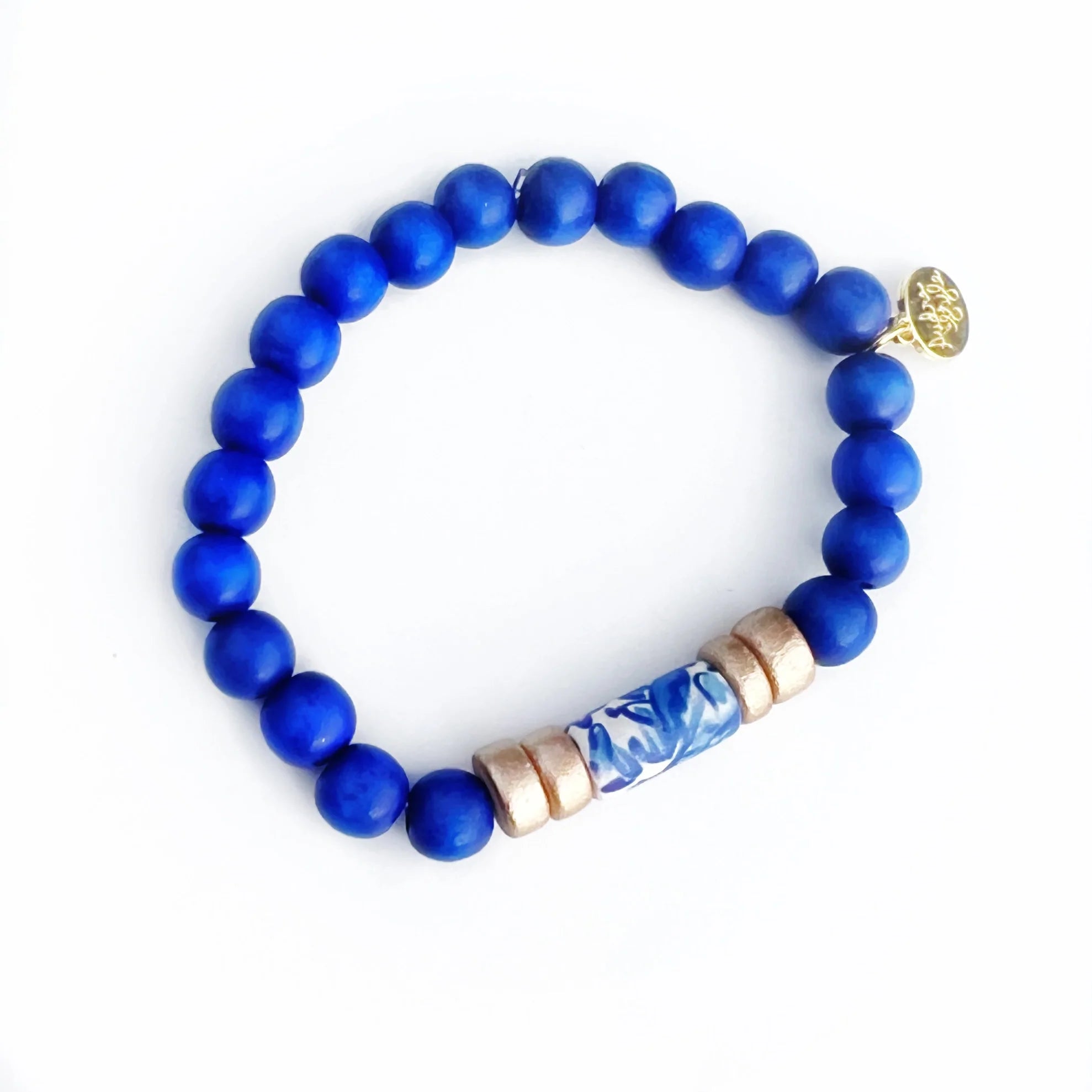 Skinny Cobalt Blue Stacking Bracelet Blue and White Tube Bead