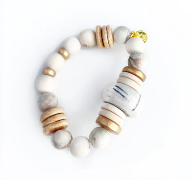 Limited Edition Stacking Bracelet - White Bone Focal Neutral