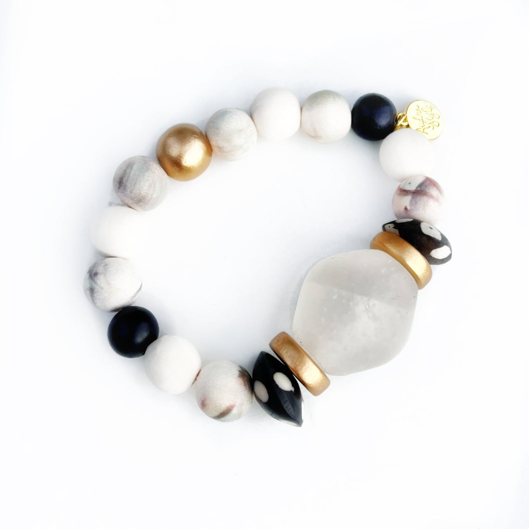 Limited Edition Stacking Bracelet - Frosted Glass Focal Neutral