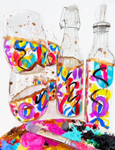 Load image into Gallery viewer, Rainbow Abstract and Gold Glass Oil and Vinegar Bottle with Stopper