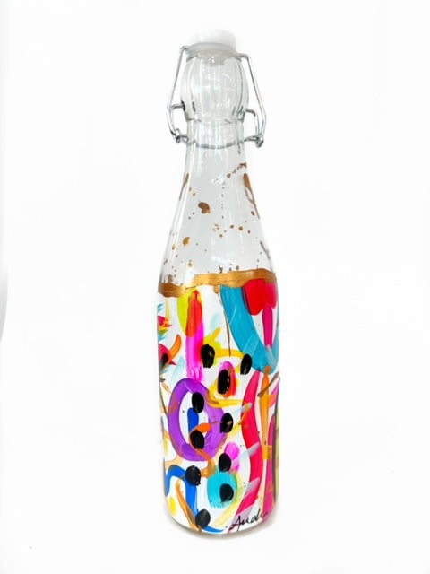 Rainbow Abstract and Gold Glass Oil and Vinegar Bottle with Stopper