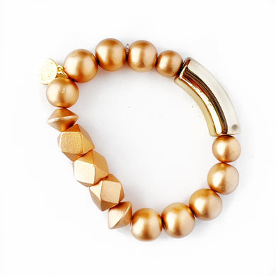 Gold Hexagon Bead Mirror Tube Stacking Bracelet