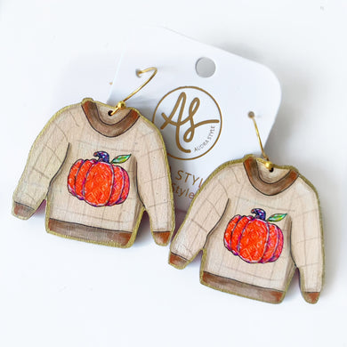 Fall Sweater Orange Pumpkin Earring