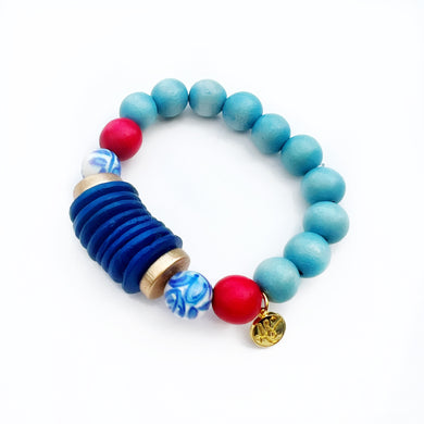 Audra Style™ Americana Stacking Bracelet - Blue Coconut Red Denim