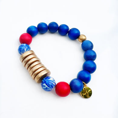 Audra Style™ Americana Stacking Bracelet - Gold Disk Blue & White Red Blue