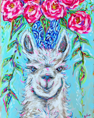 Llama and Bouquet Reproduction Print