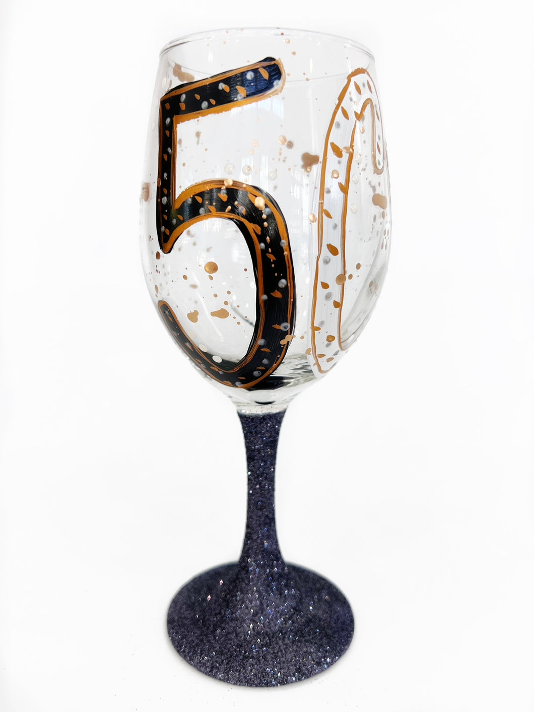 50th Birthday Black and White Glitter Stem Wine Glass