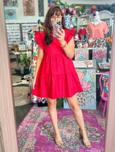 Load image into Gallery viewer, Crimson Ruffle Mini Dress