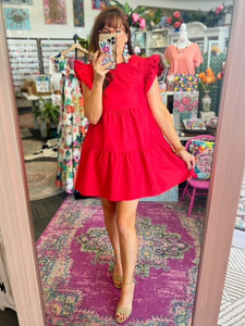 Crimson Ruffle Mini Dress