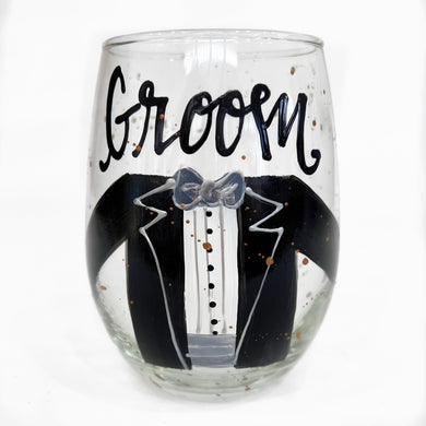 Groom Stemless Wine Glass