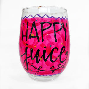 "Happy Juice" Stemless Wine Glass