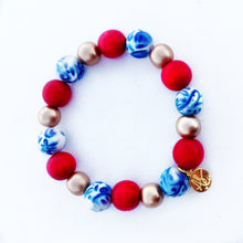 Load image into Gallery viewer, Audra Style™ Stacking Bracelet - Blue and White Red Gold