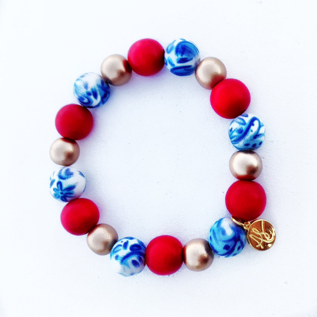 Audra Style™ Stacking Bracelet - Blue and White Red Gold