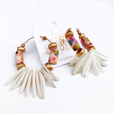 Beaded Hoop Earring - GGB and White Coconut Spike