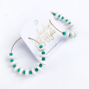 Beaded Hoop Earring - Turquoise and White Shell