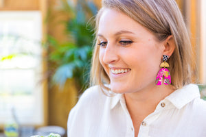 Juliet - Floral Fern on Pink-Dangle Earring