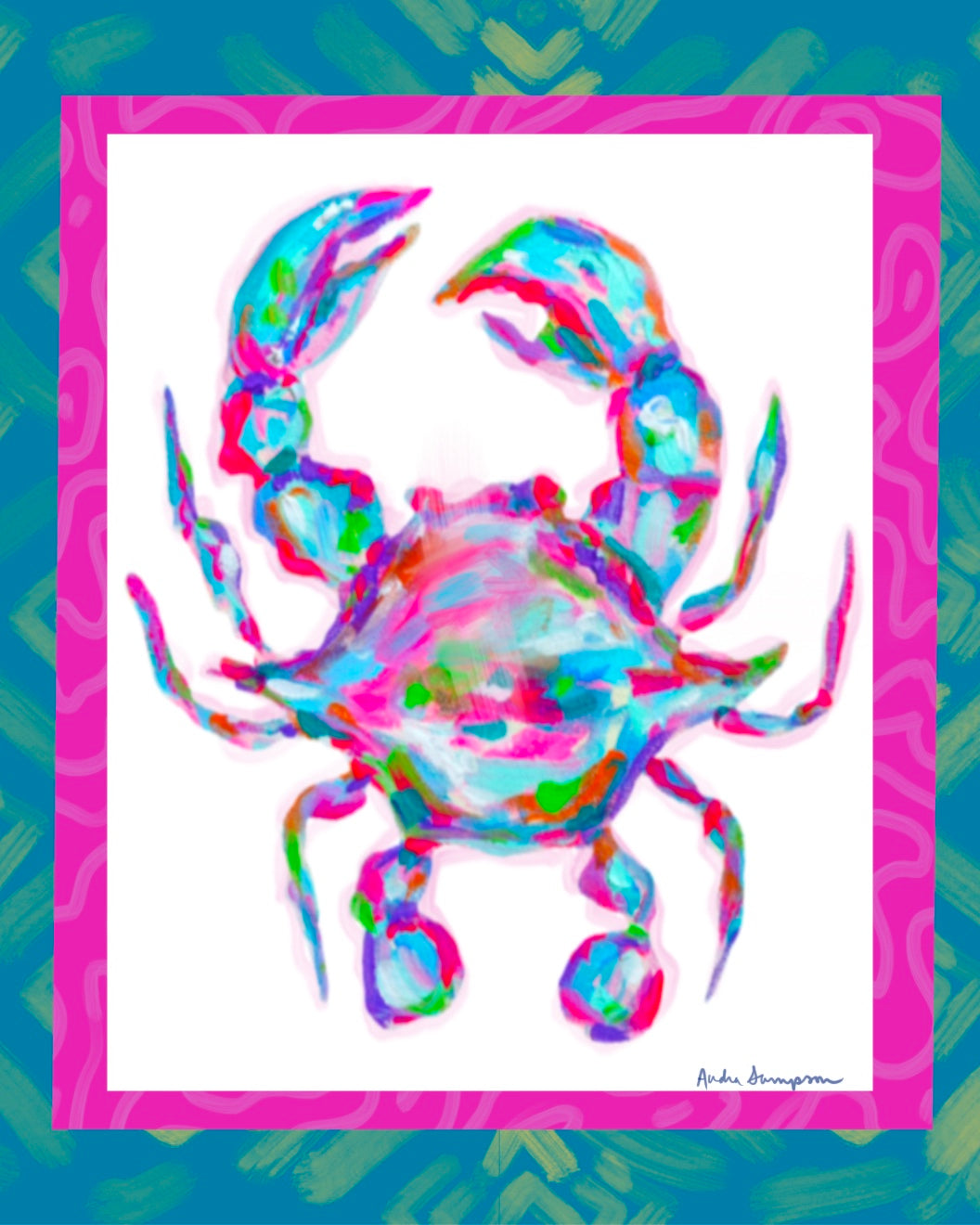 Pink Crab With Border Canvas