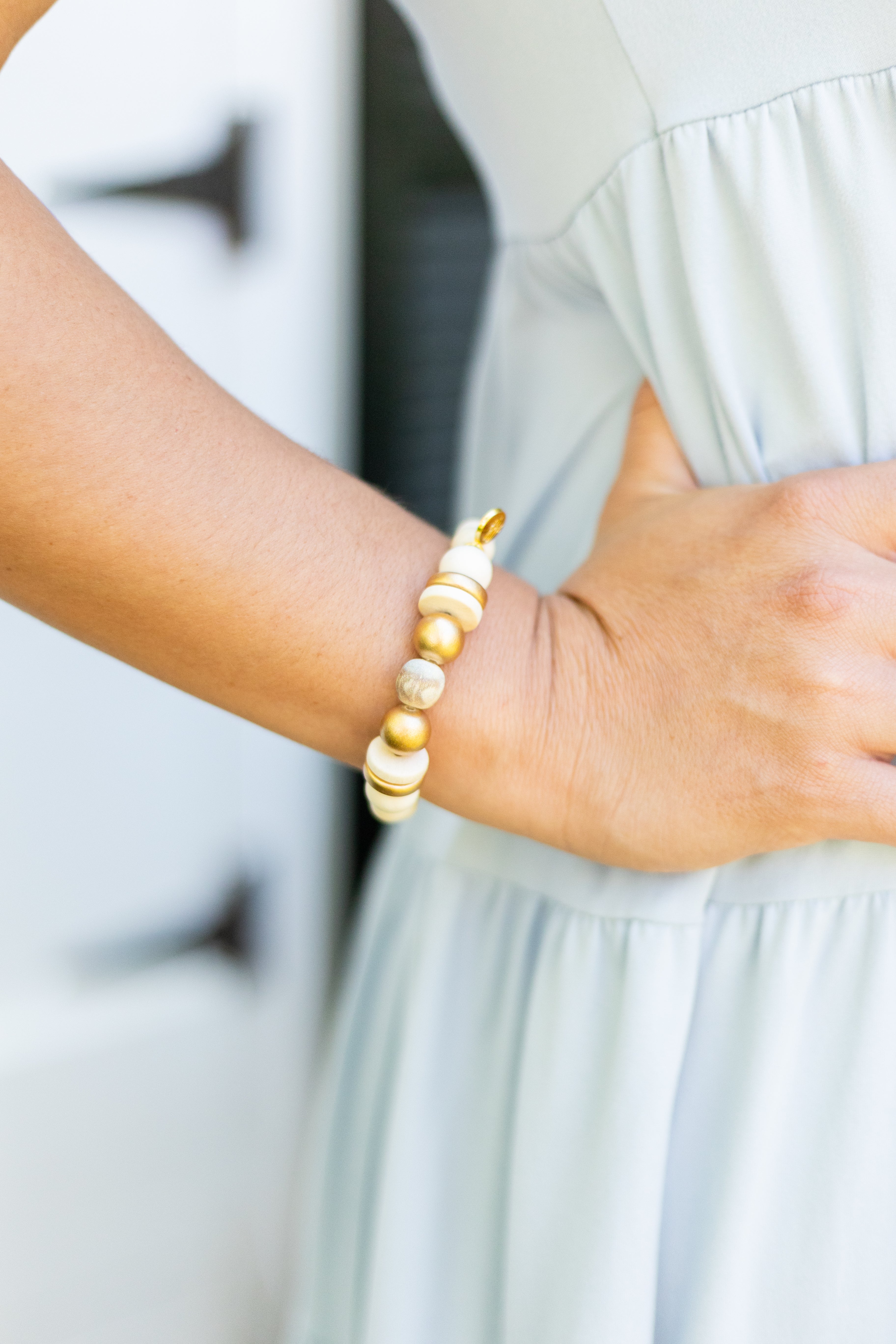 Audra Style™ Gold Neutral Abstract White Stacking Bracelet