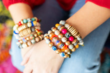 Load image into Gallery viewer, Audra Style™ Mustard Grey Fuchsia Gold Disk Stacking Bracelet