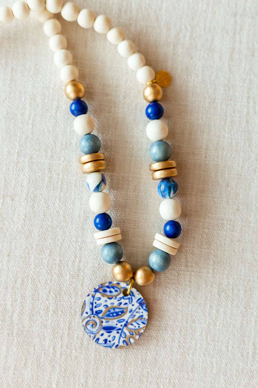 Audra Style™️ Blue and White Pendant Beaded Necklace