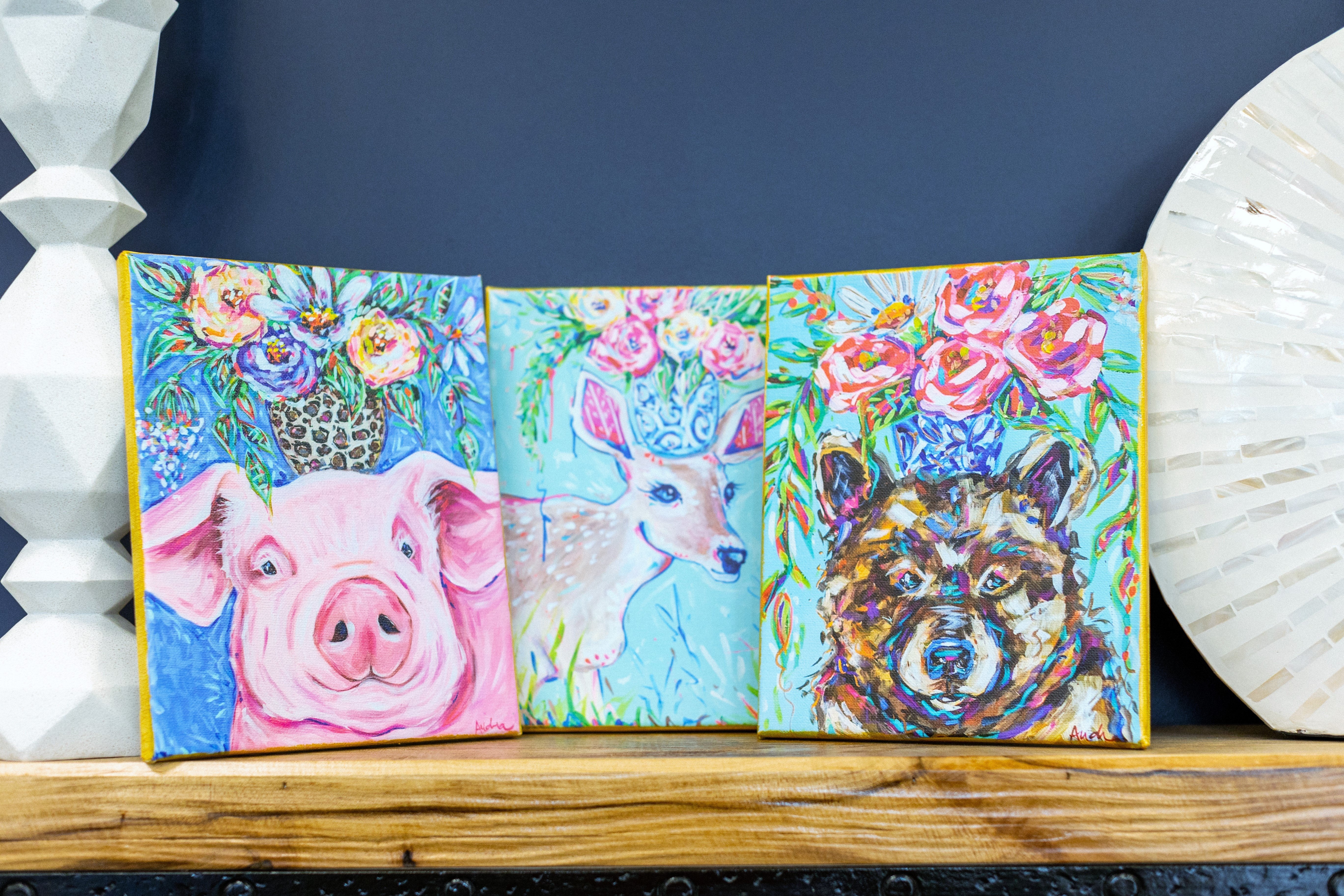 Pig and Bouquet Canvas