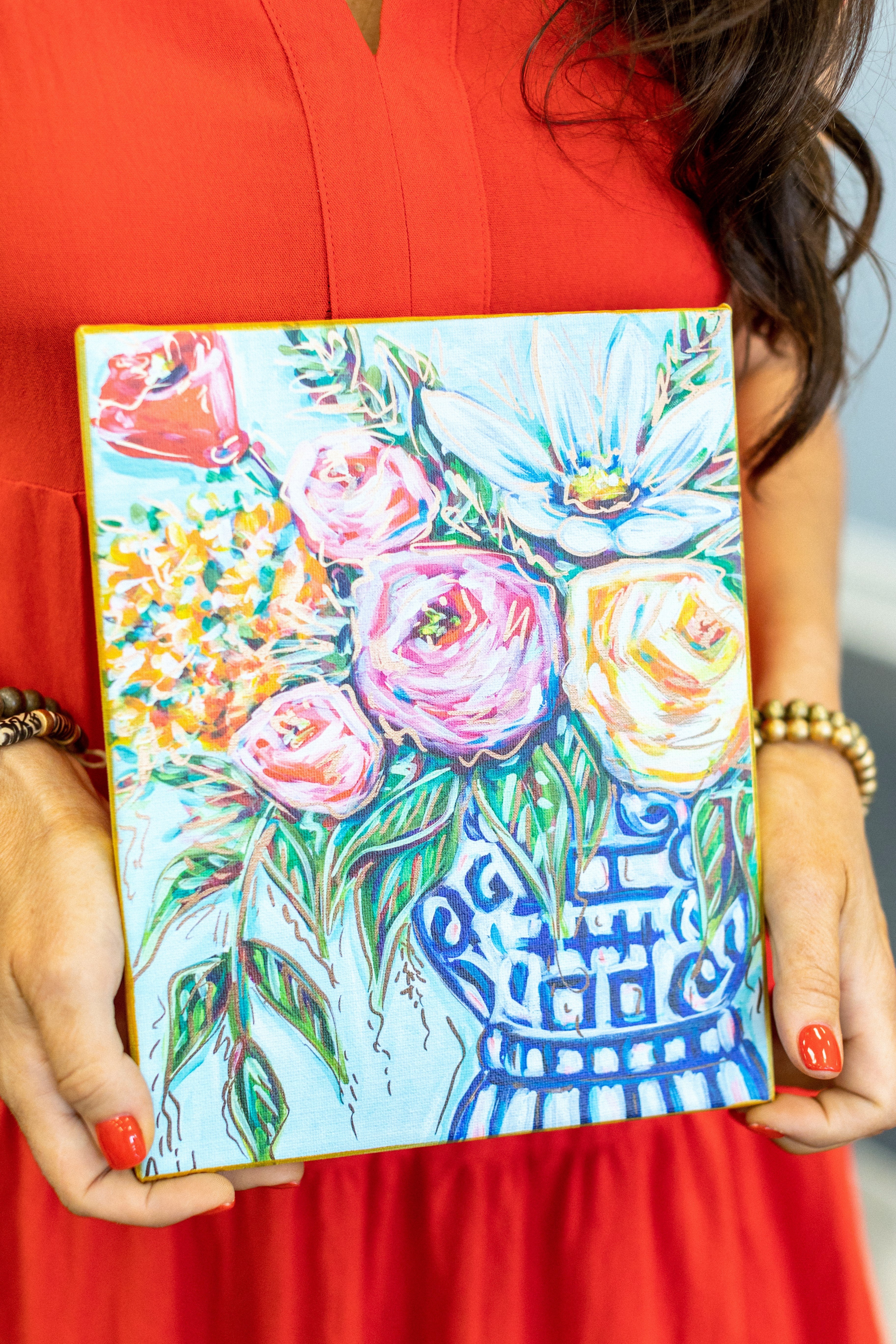 Blue and White Jar Bouquet Canvas