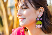 Load image into Gallery viewer, Shelly - Tulip on Navy Red Grey Dot Black Dot-Dangle Earring