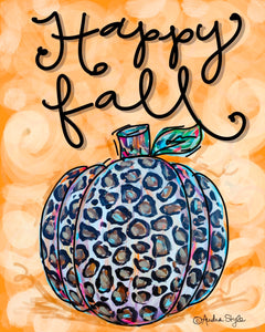 "Happy Fall" Leopard Pumpkin Canvas