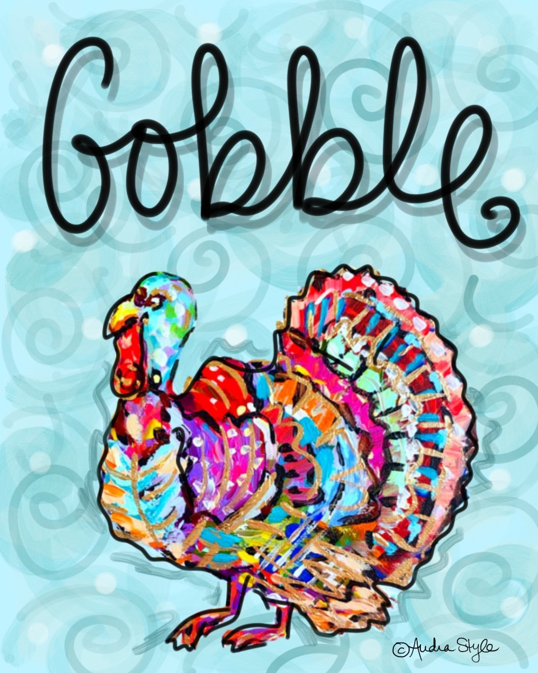 Gobble- Teal Backgroud Reproduction Print