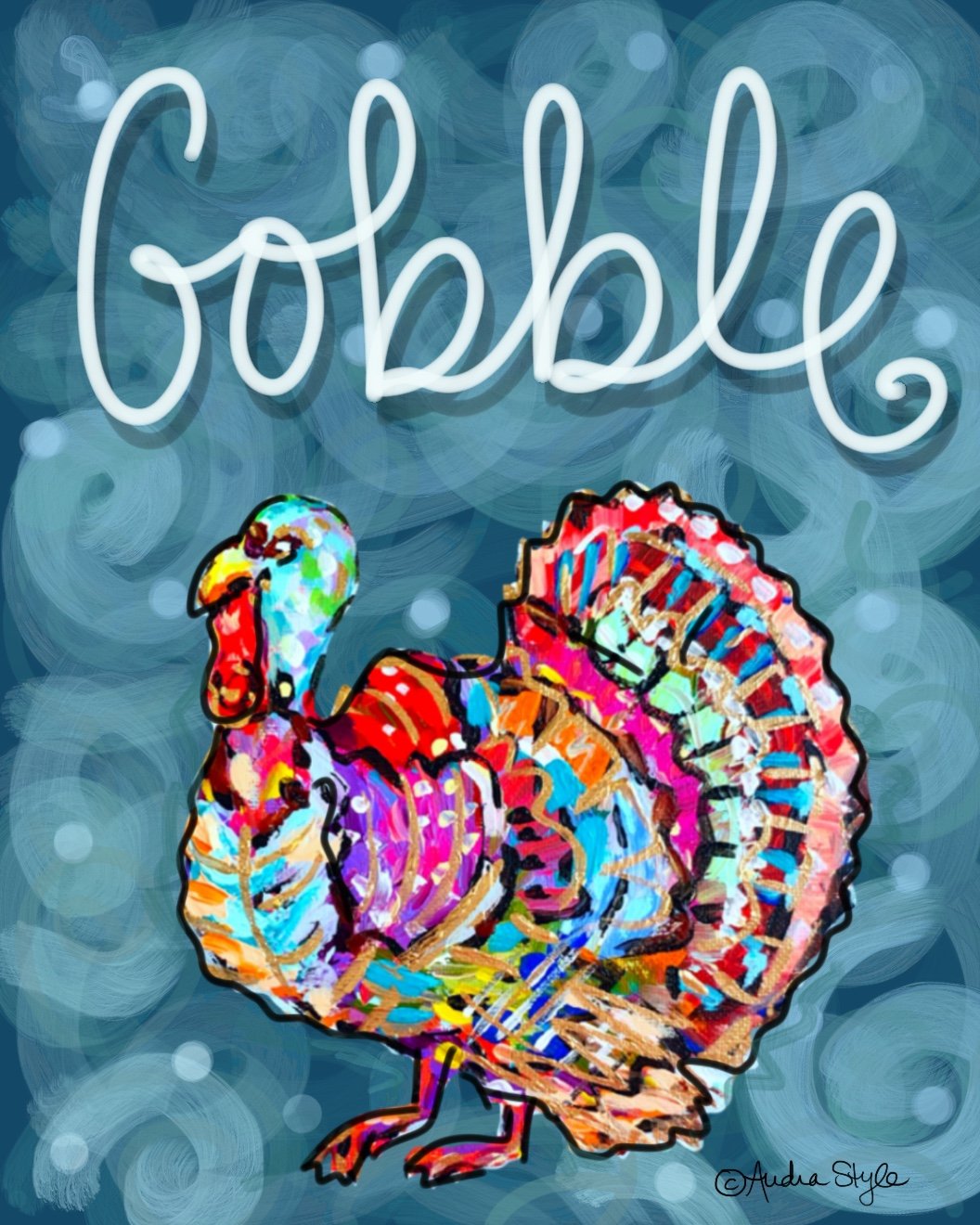 Gobble- Dark Teal Background Reproduction Print