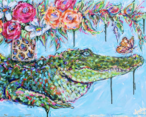 Alligator with Bouquet Reproduction Print