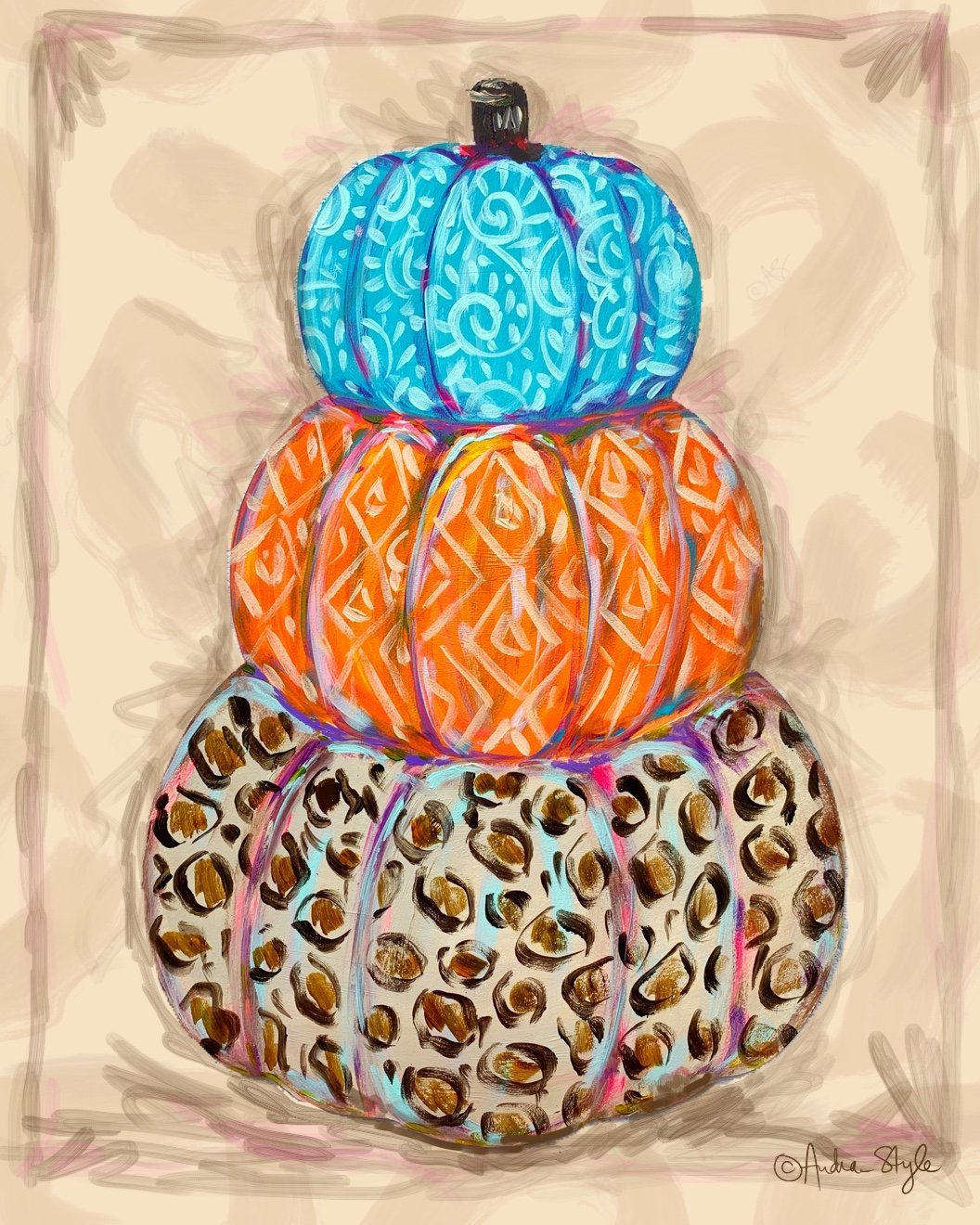 Three Pumpkins Reproduction Print