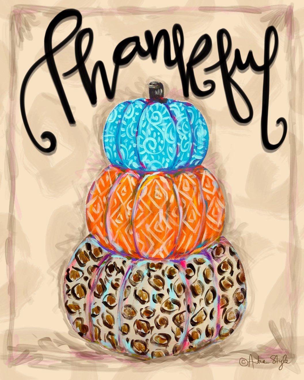 Thankful- Three Pumpkins Reproduction Print