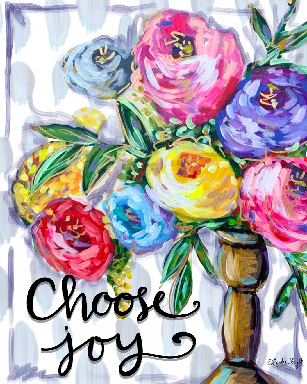 "Choose Joy" Brass Vase Floral Canvas