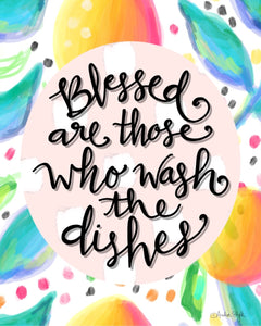 "Blessed are those who wash the dishes" White Citrus Background Canvas