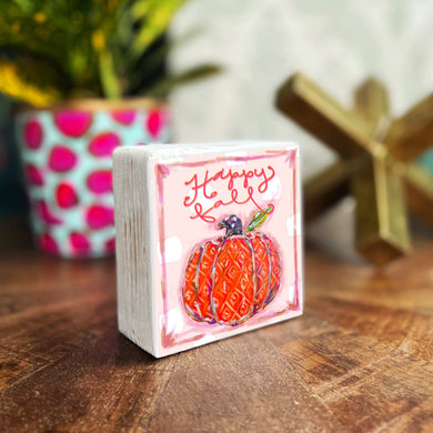 Happy Fall: Pink Pumpkin - Wood Block