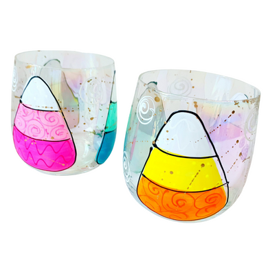 Hand Painted Candy Corn Iridescent Old Fashioned Glass