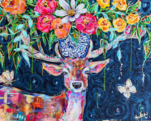 Load image into Gallery viewer, Starry Night Deer and Bouquet Canvas