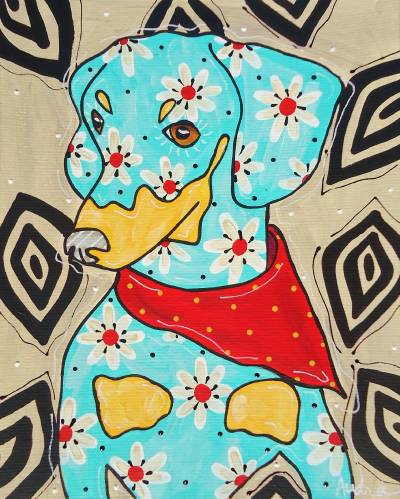 Dachshund Floral Reproduction Print
