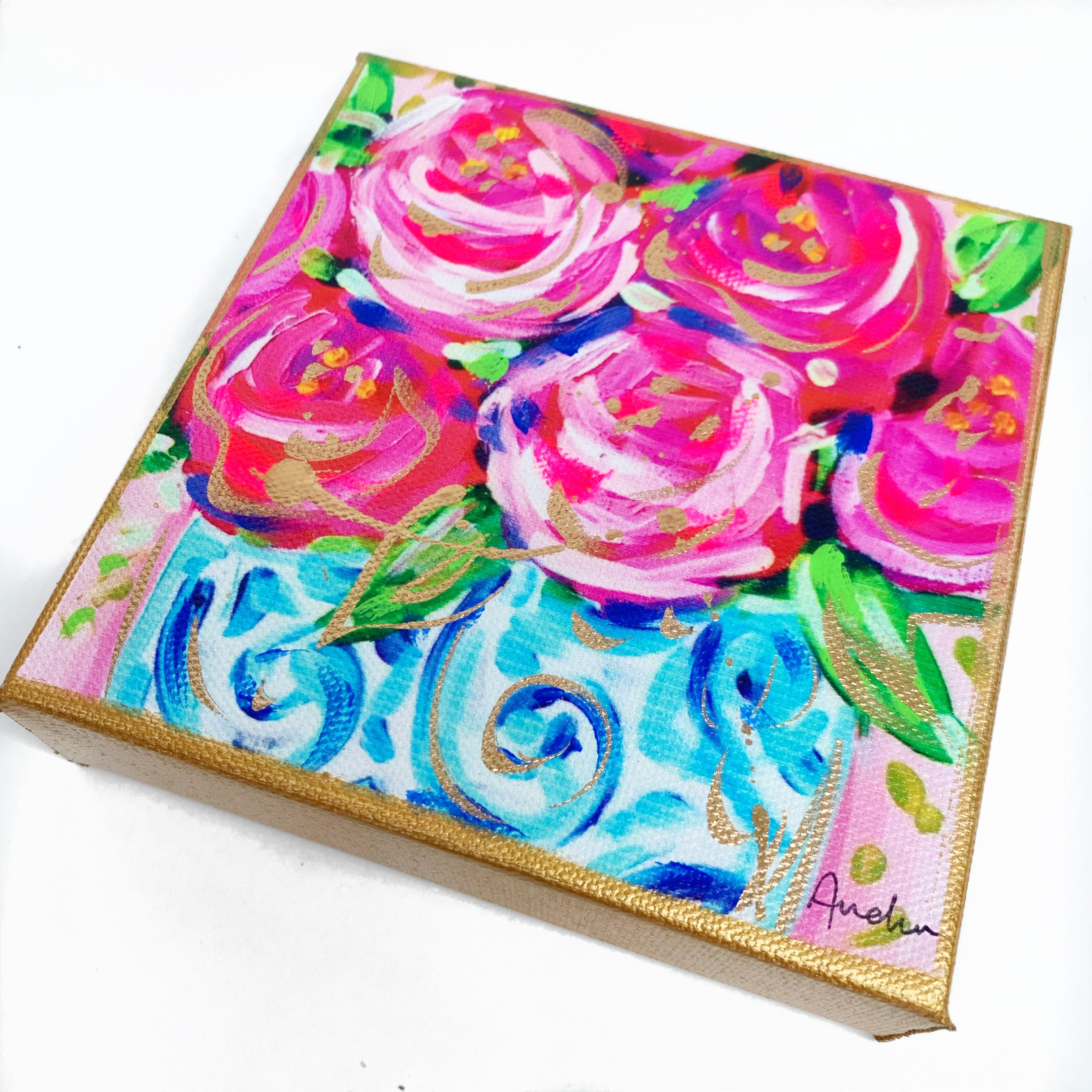 Roses Ginger Jar on 6"x6" Gallery Wrapped Canvas
