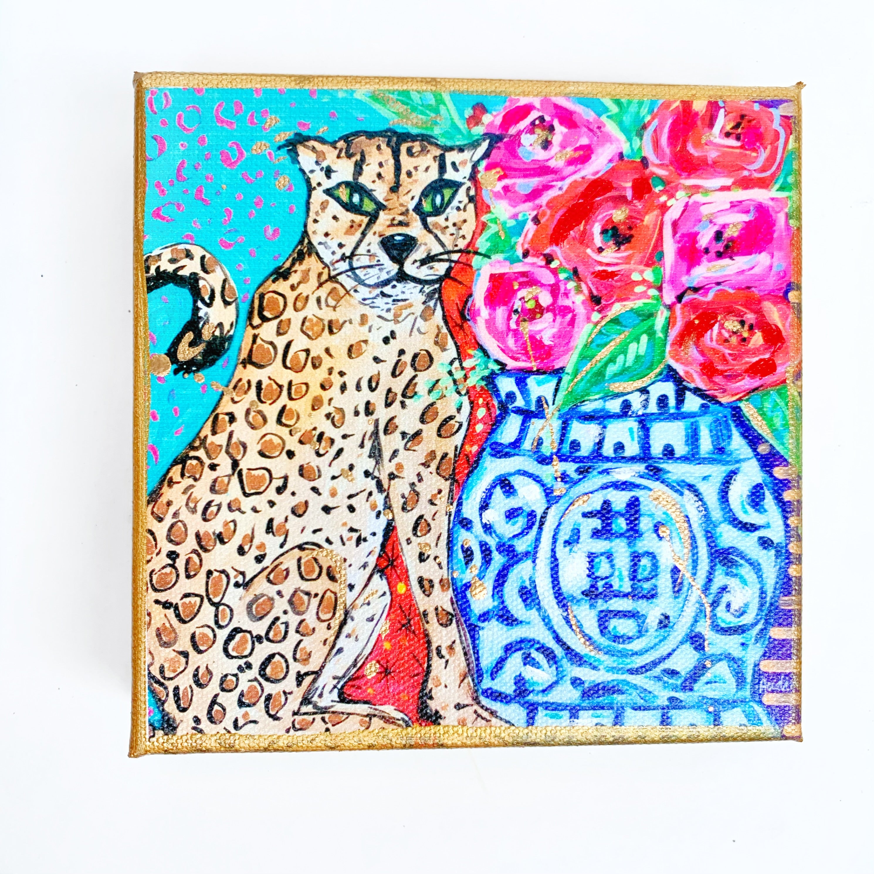 Cheetah Ginger Jar on 6"x6" Gallery Wrapped Canvas