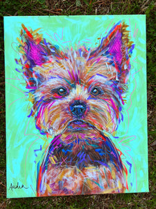 Yorkshire Terrier Original Painting on 16x20 Canvas