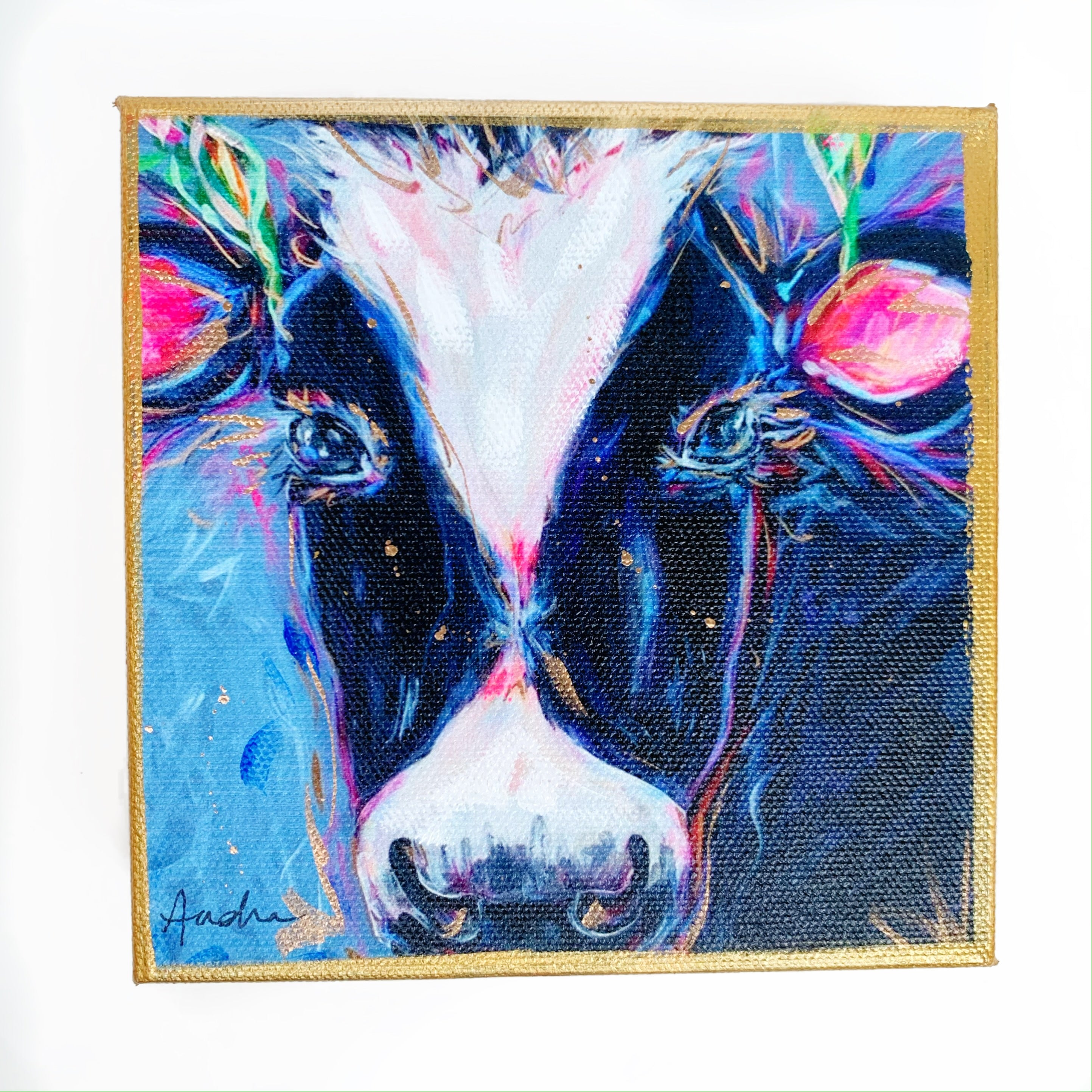 Black and White Cow on 6"x6" Gallery Wrapped Canvas