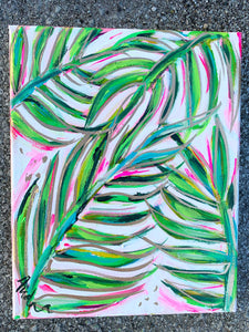 “Pink Palm 3” Palm Branches Original Painting on Canvas 8x10”