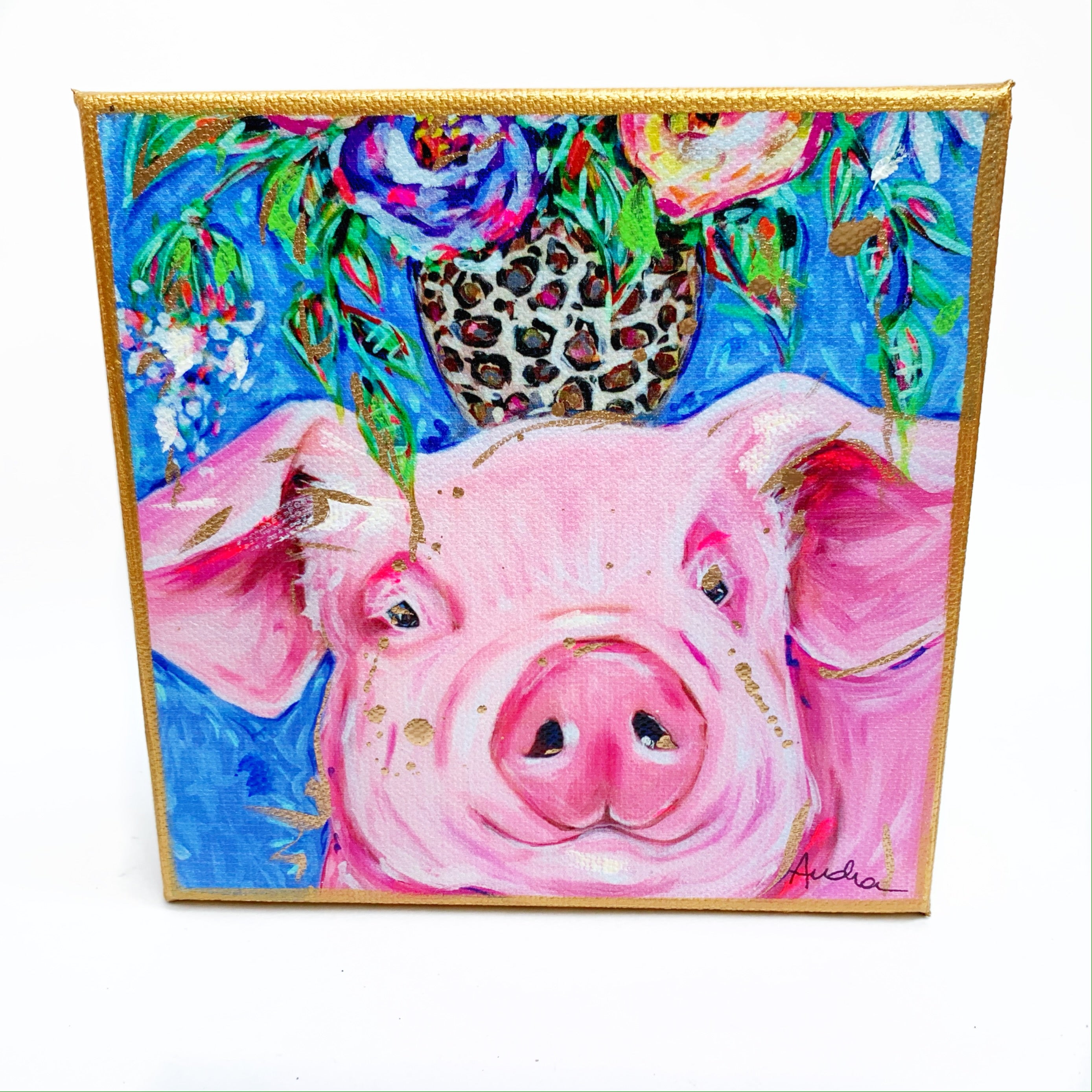 Pig on 6"x6" Gallery Wrapped Canvas