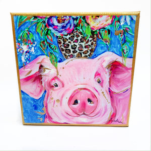 Pig on 6"x6" Gallery Wrapped Canvas