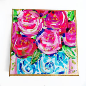 Roses Ginger Jar on 6"x6" Gallery Wrapped Canvas