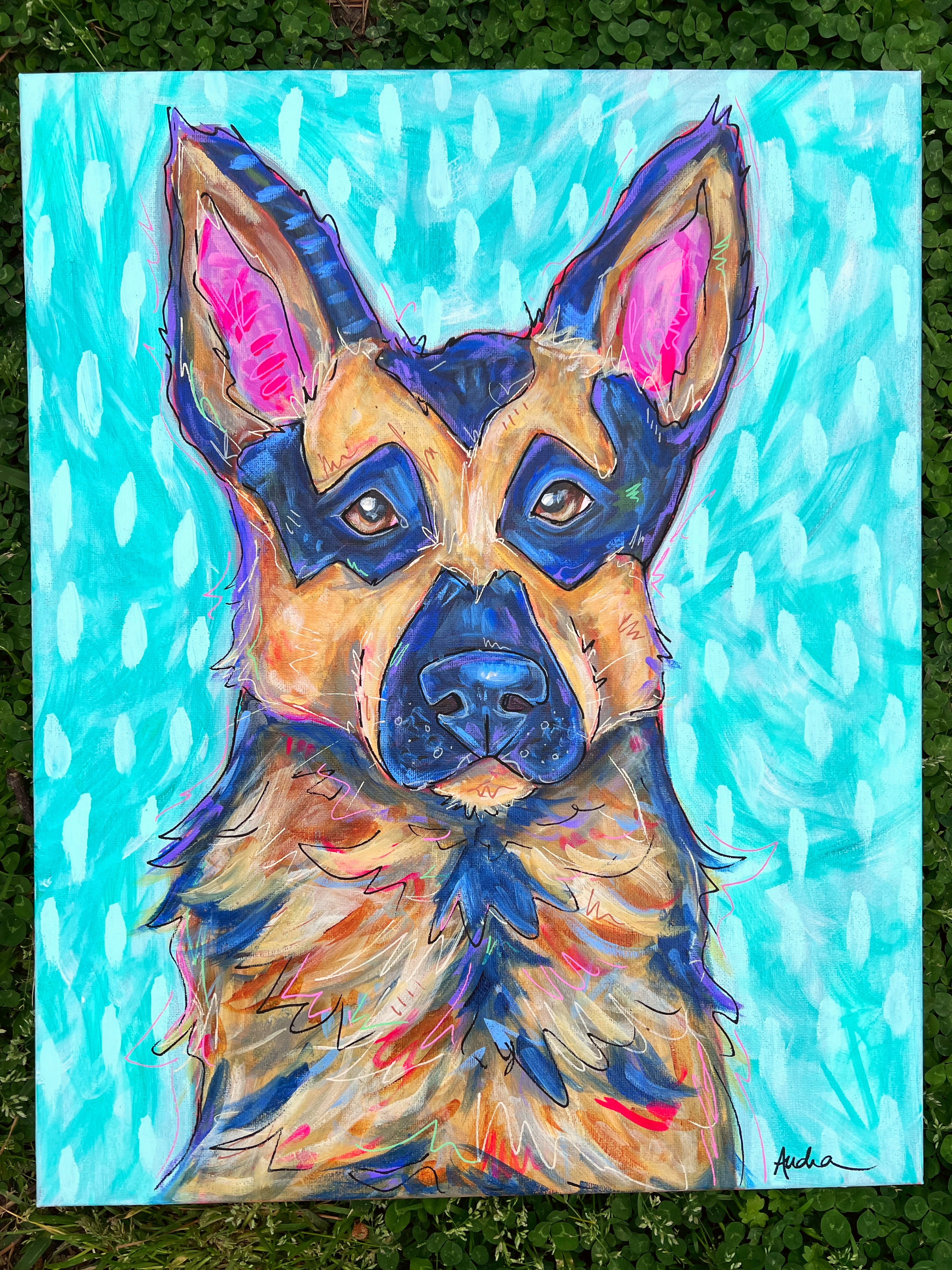 German Shepherd Original Painting on 16x20 Canvas