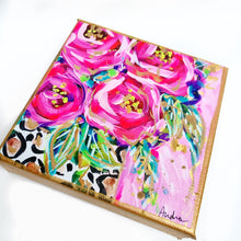 Load image into Gallery viewer, Roses in Leopard Vase Pink Background on 6&quot;x6&quot; Gallery Wrapped Canvas
