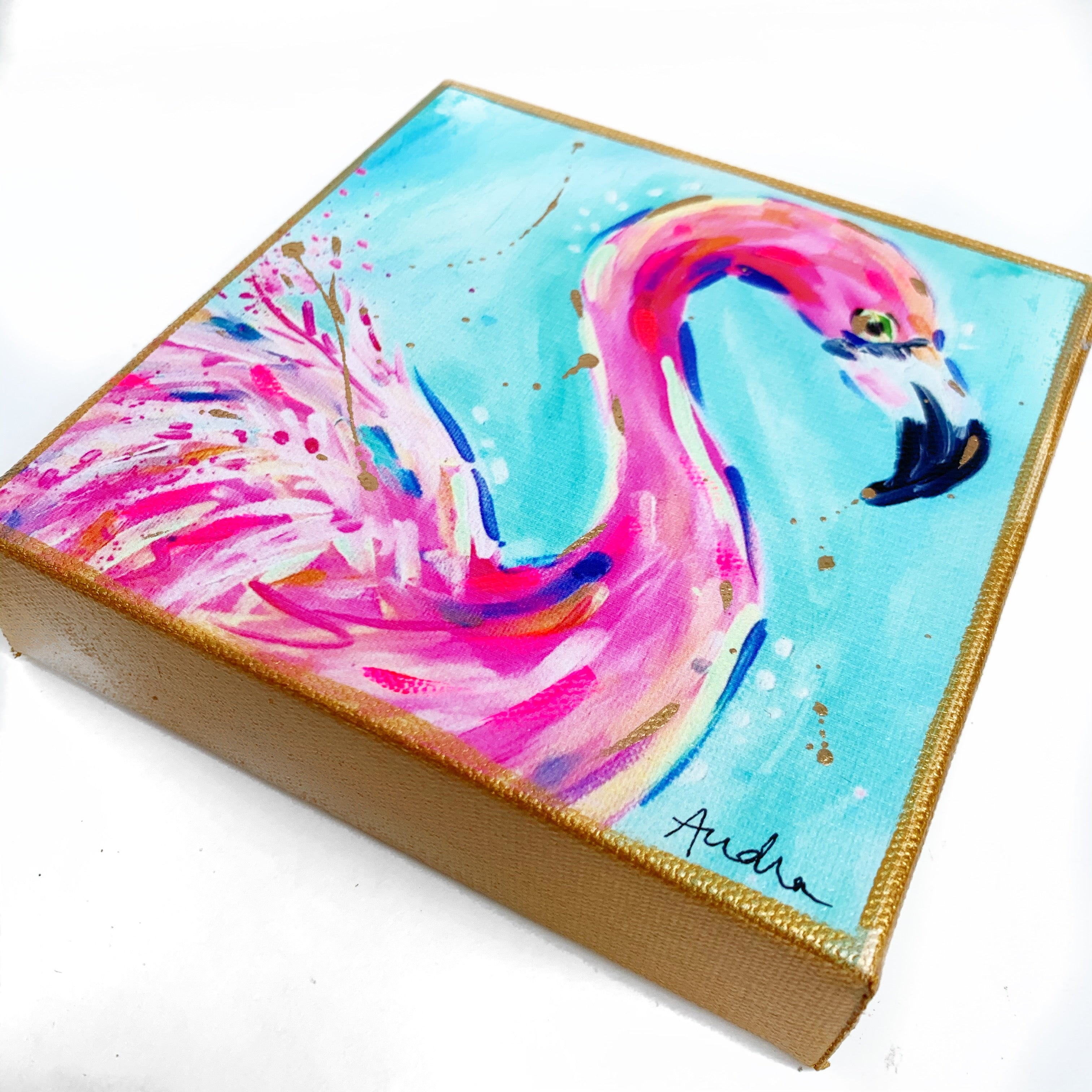 Flamingo on 6"x6" Gallery Wrapped Canvas